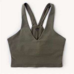 ALO YOGA AIRBRUSH REAL BRA TANK Olive Branch Size Small Workout Athletic Top